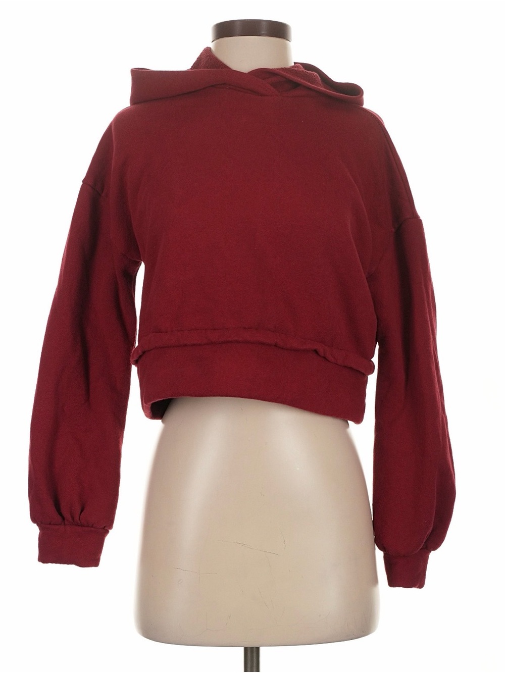 Elegantees Cropped Hooded Sweatshirt in Burgundy